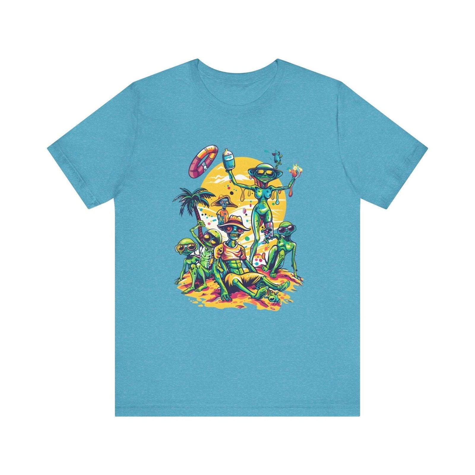 Alien Beach Party T Shirt | Heather Aqua Twill Tees